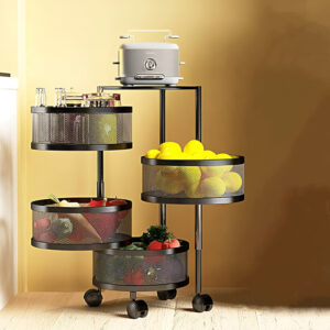 4 Layer (Round) Full Metal Fruit/Vegetable Rack (Black)